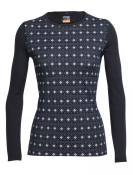 Icebreaker  WMNS OASIS LS CREWE ALIGN  (Black/Snow/Black)