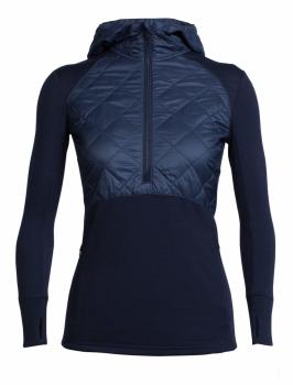 Icebreaker WMNS ELLIPSE LS HALF ZIP HOOD (Midnight Navy/Ice Blue)