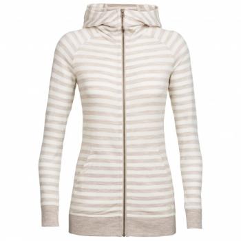 Icebreaker WMNS CRUSH LS ZIP HOOD (Fawn HTHR/Snow/Stripe)